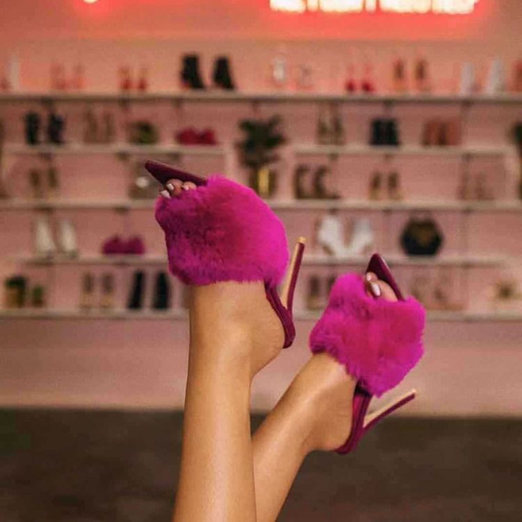Faux Fur Flip Flop Stiletto Heel Kvinner Mules Sko
