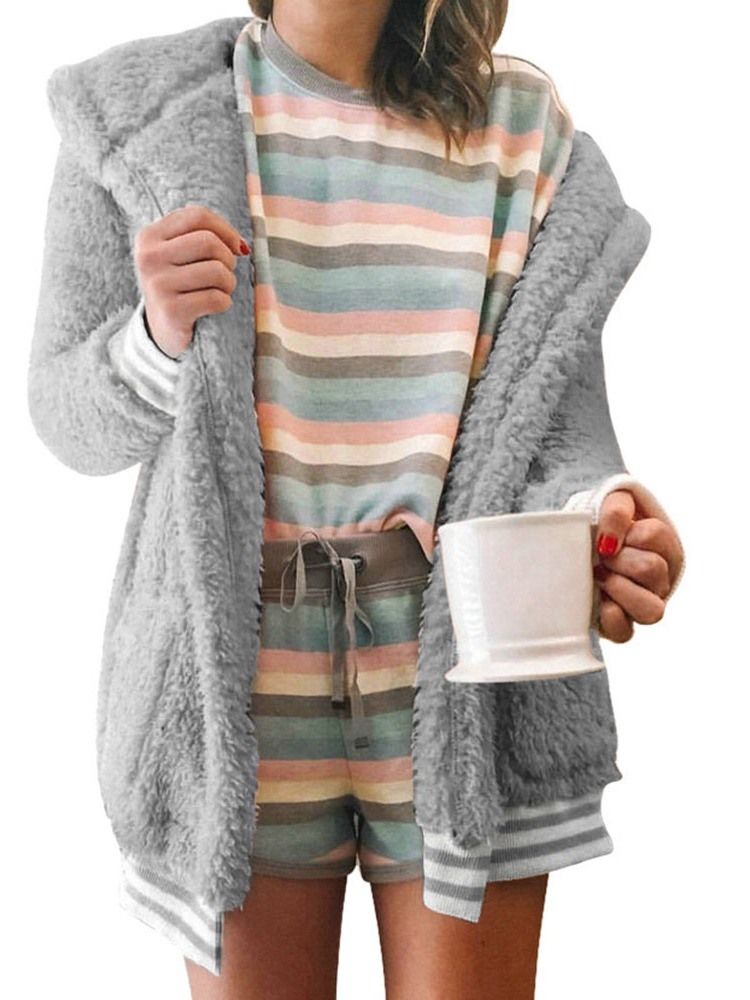 Loose Patchwork For Kvinner Dobbeltlagsoverstrikk I Mellomlengde