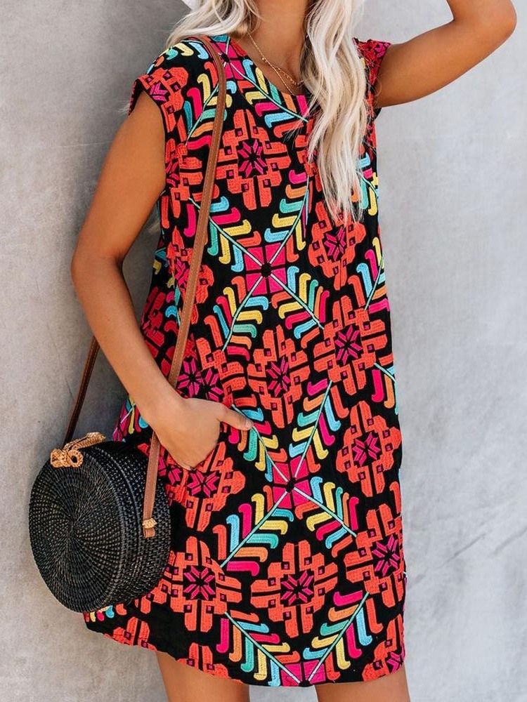 Afrikansk Mote For Kvinner Lomme Over Kneetermet Casual Kjole