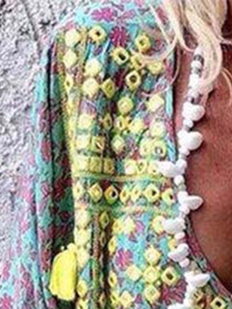 Bohemian V-hals Halvlange Ermet Kvast Midikjole For Strandkjoler For Kvinner