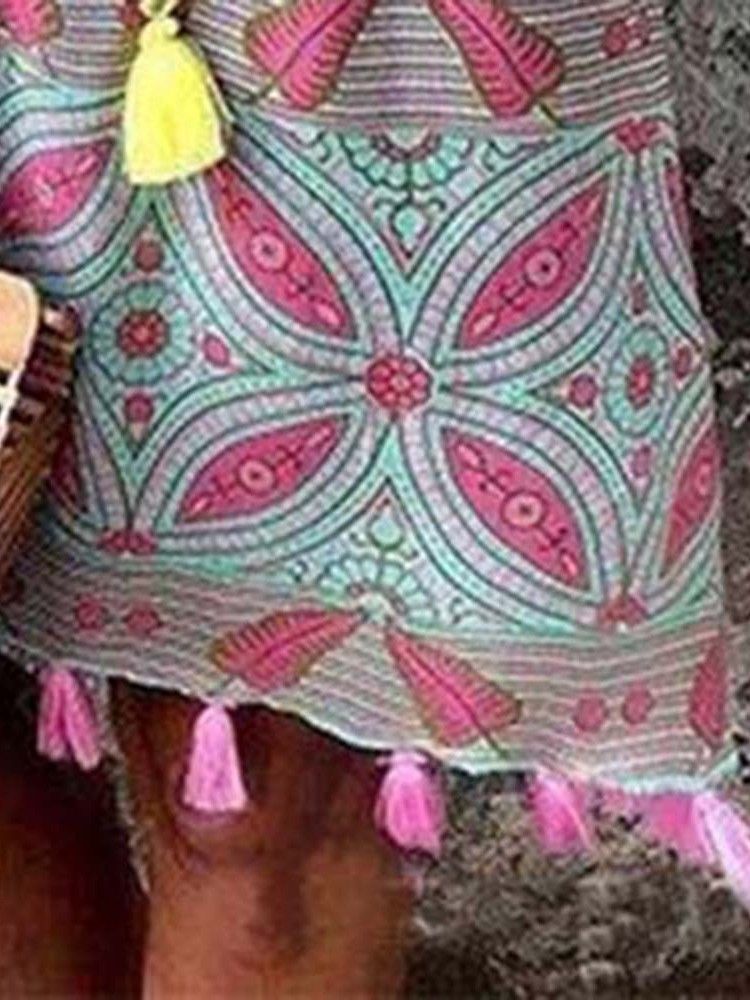 Bohemian V-hals Halvlange Ermet Kvast Midikjole For Strandkjoler For Kvinner