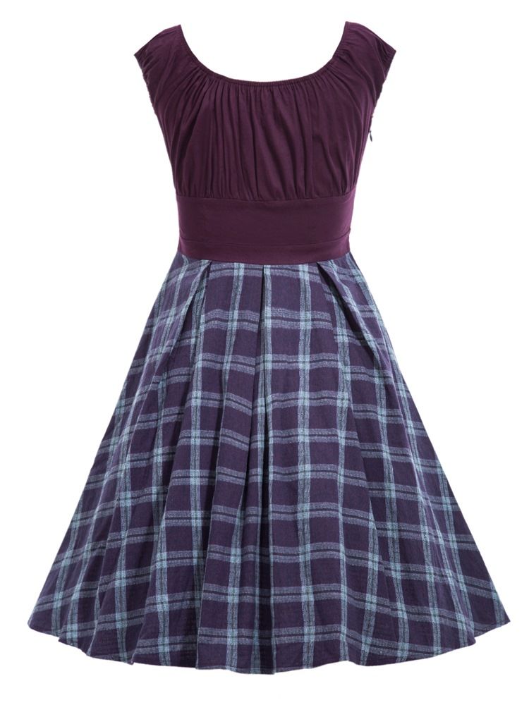 Kvinner Slash Neck Kort Ermet Vintage Kjole
