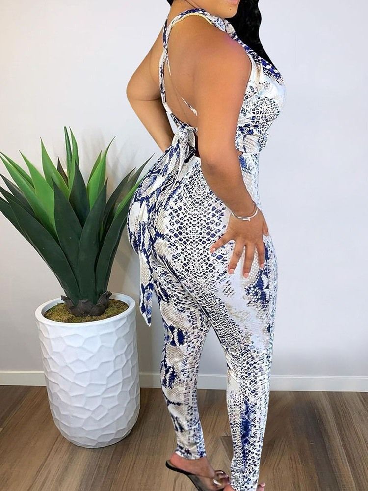 Full Lengde Print Office Lady Pencil Pants Slim Jumpsuit For Kvinner