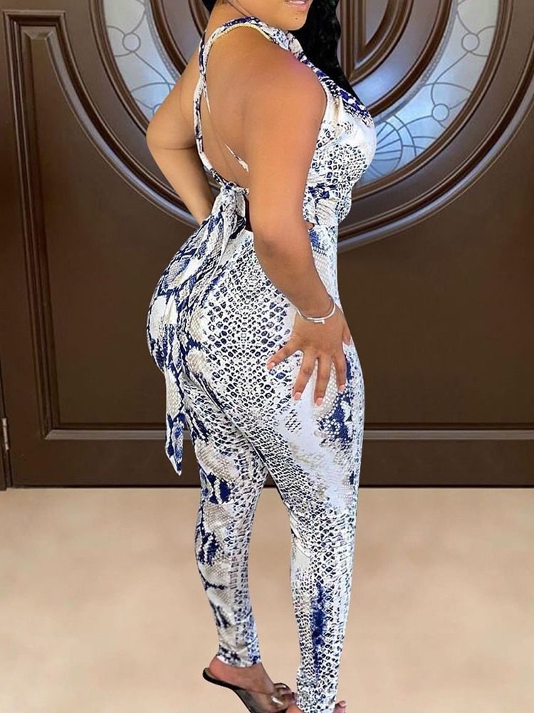 Full Lengde Print Office Lady Pencil Pants Slim Jumpsuit For Kvinner