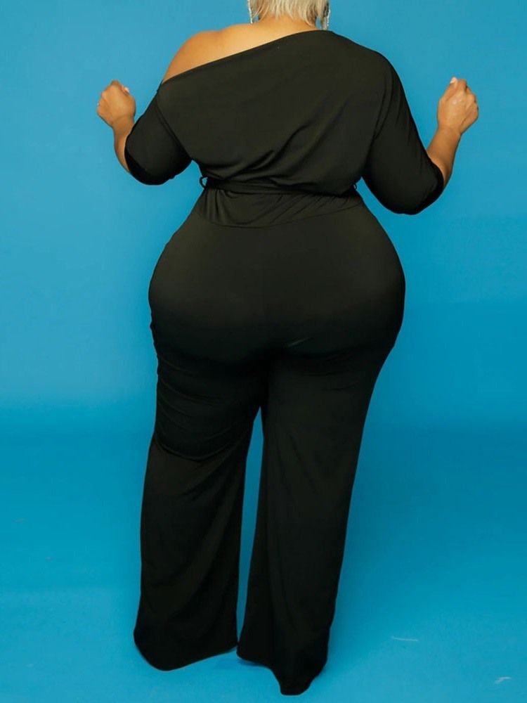 Plain Full Length Casual Slim Straight Dame Jumpsuit Plus Size