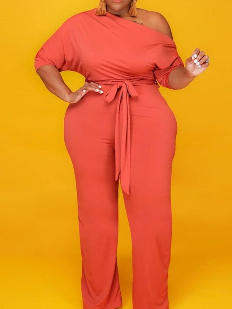 Plain Full Length Casual Slim Straight Dame Jumpsuit Plus Size