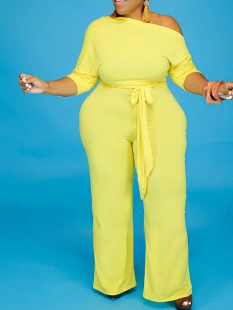 Plain Full Length Casual Slim Straight Dame Jumpsuit Plus Size