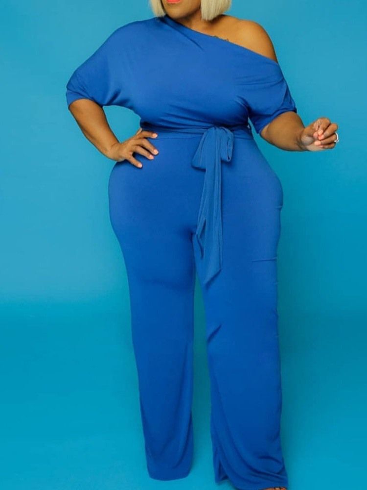 Plain Full Length Casual Slim Straight Dame Jumpsuit Plus Size