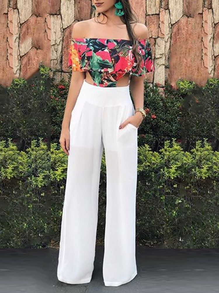 Vestlange Slanke Jumpsuit I Vest Med Lange Blomster