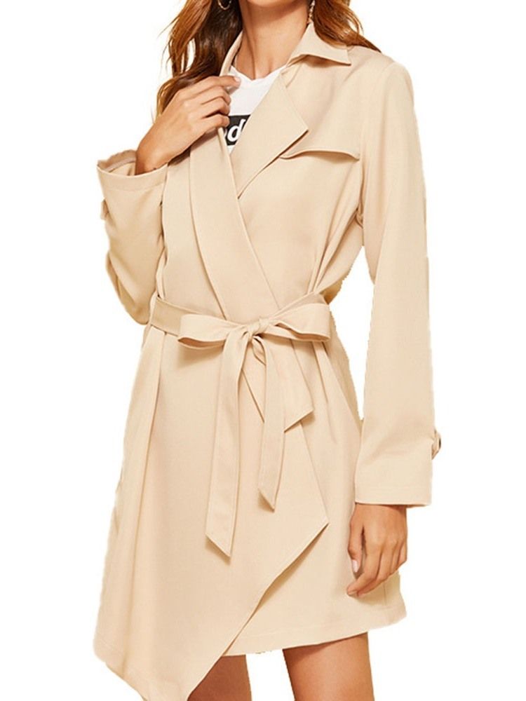 Lace-up Lapel Lace Trench Coat For Kvinner