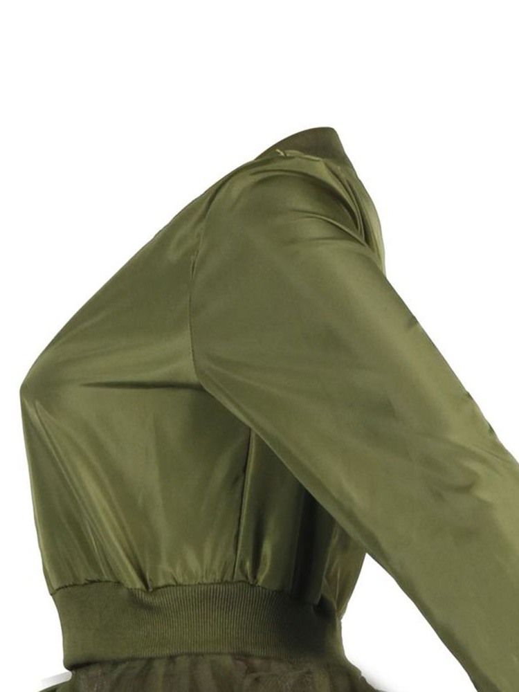Mesh Glidelås Stativ Krage Fjær Hemline Peplum Trenchcoat