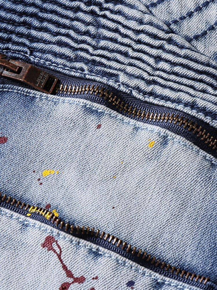 Color Block Denim Zip Mid-waist Unique Herre Bukser