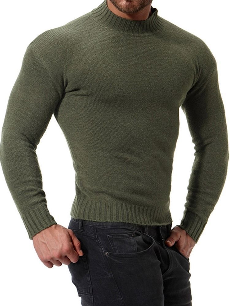 Vanlig Farge Krage Casual Slim Menns Genser