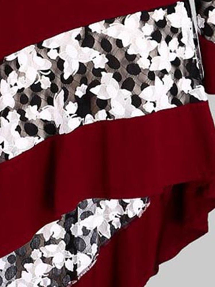 Asymmetrisk Patchwork Fargeblokkblomsterkjole For Kvinner