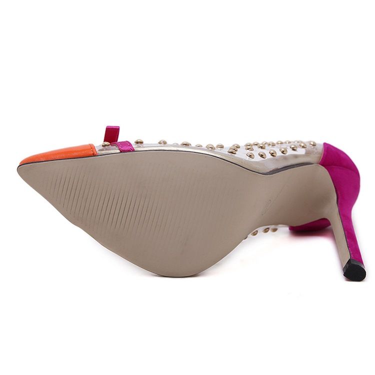 Kvinner Pvc Bowknot Rivet Pointed Toe Stiletto Sandals