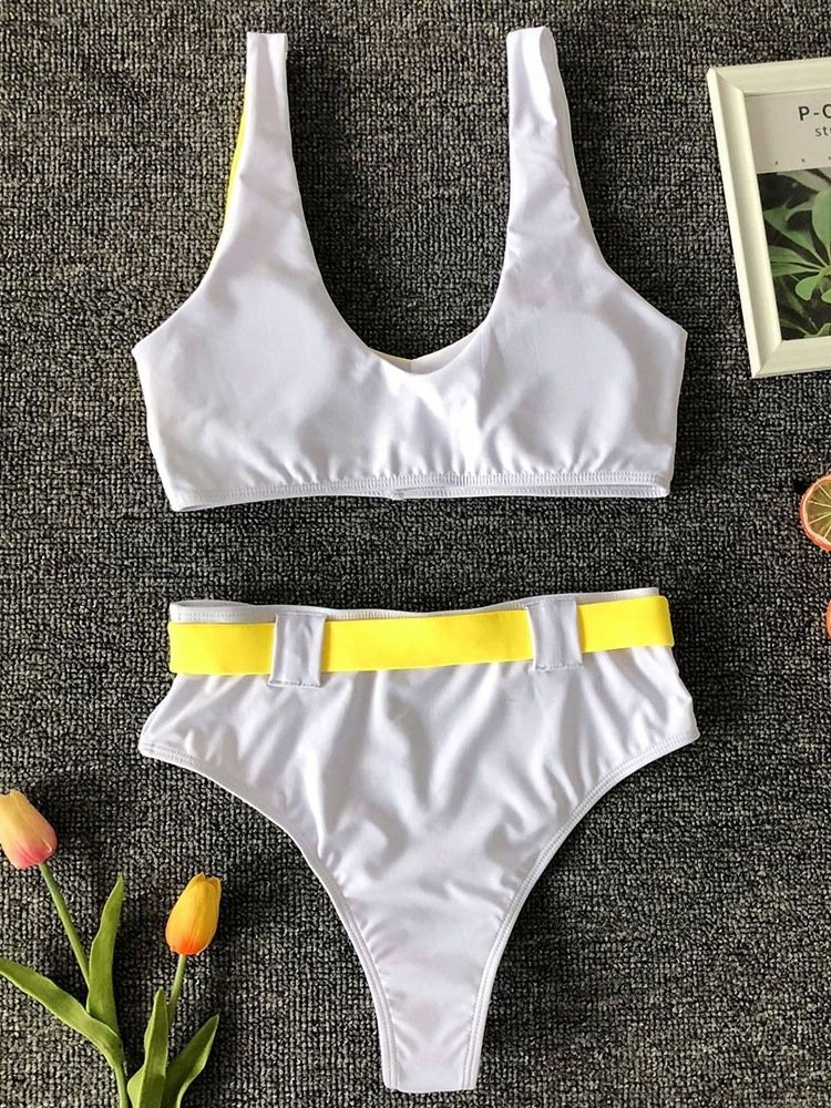 Tankini-sett Med Hule Fargeblokk Sexy Badedrakt For Kvinner
