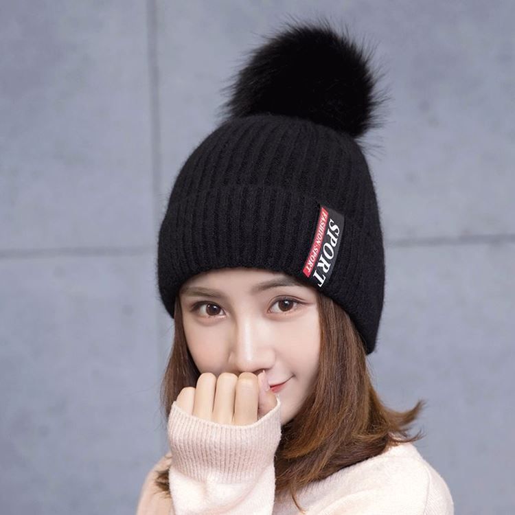 Kvinnerstrikket Ullgarn Letter Spring Warm Hats