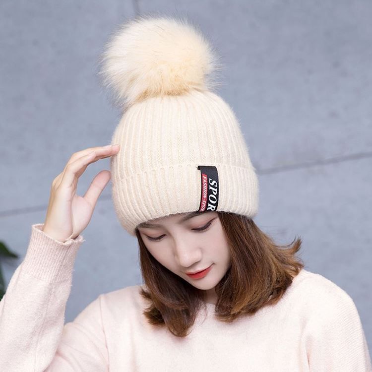 Kvinnerstrikket Ullgarn Letter Spring Warm Hats