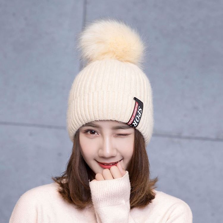 Kvinnerstrikket Ullgarn Letter Spring Warm Hats