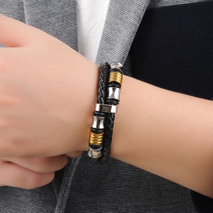 Leather Weave Herre Armband