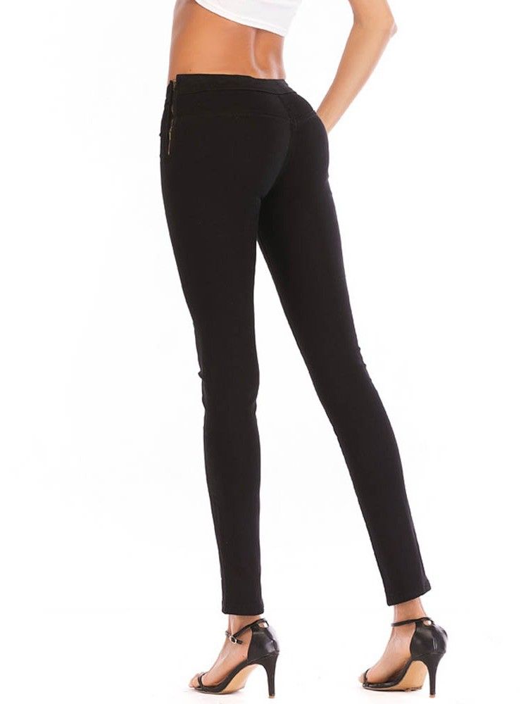Blyantsbukse For Kvinner Glatt Skinny Jeans Med Glidelås