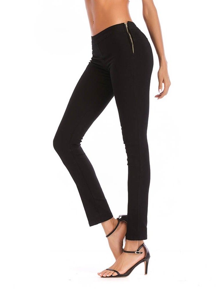 Blyantsbukse For Kvinner Glatt Skinny Jeans Med Glidelås