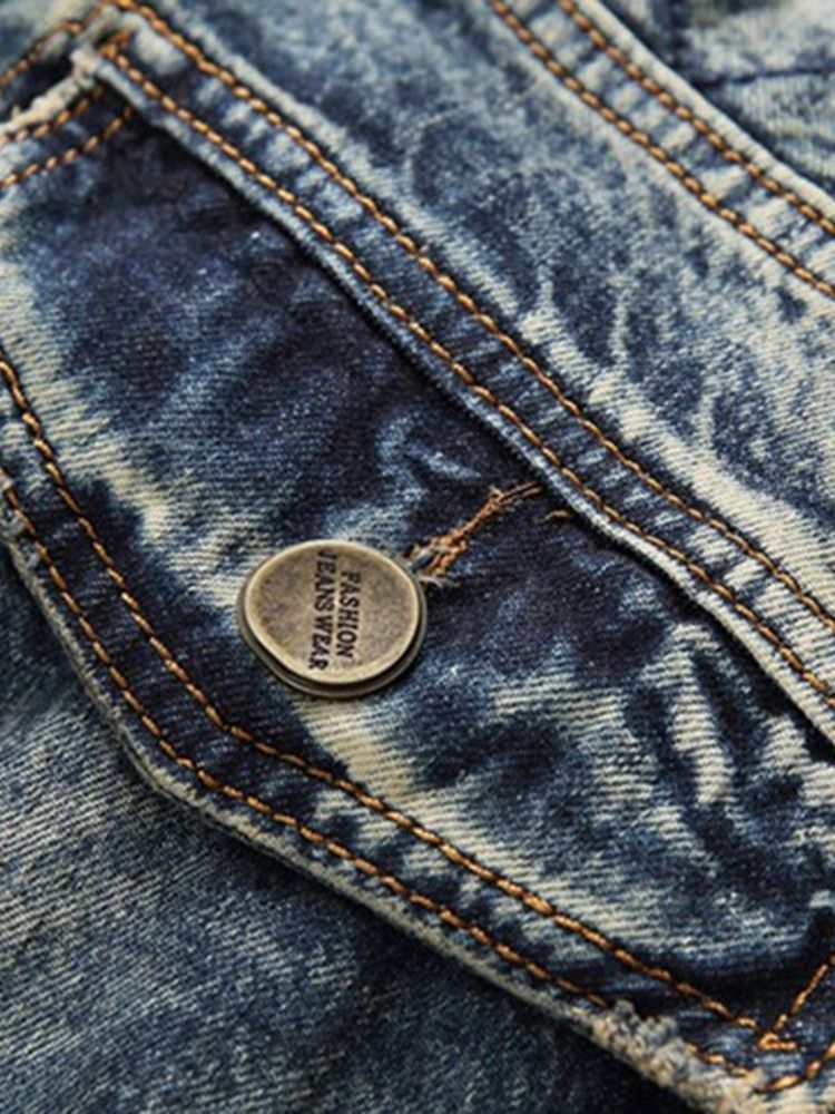 Color Block Straight Button Vintage Mid Waist Herre Jeans