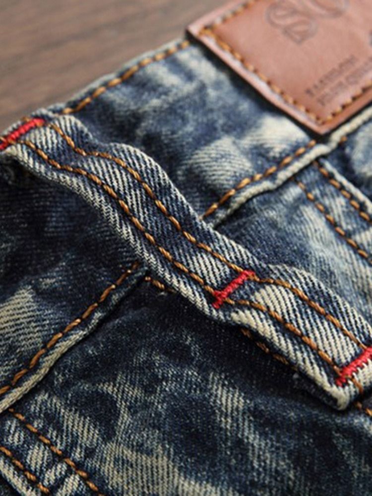 Color Block Straight Button Vintage Mid Waist Herre Jeans