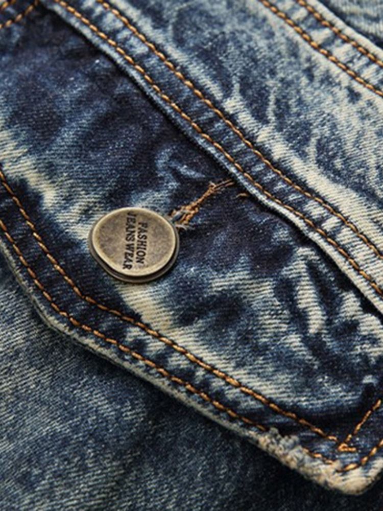Color Block Straight Button Vintage Mid Waist Herre Jeans