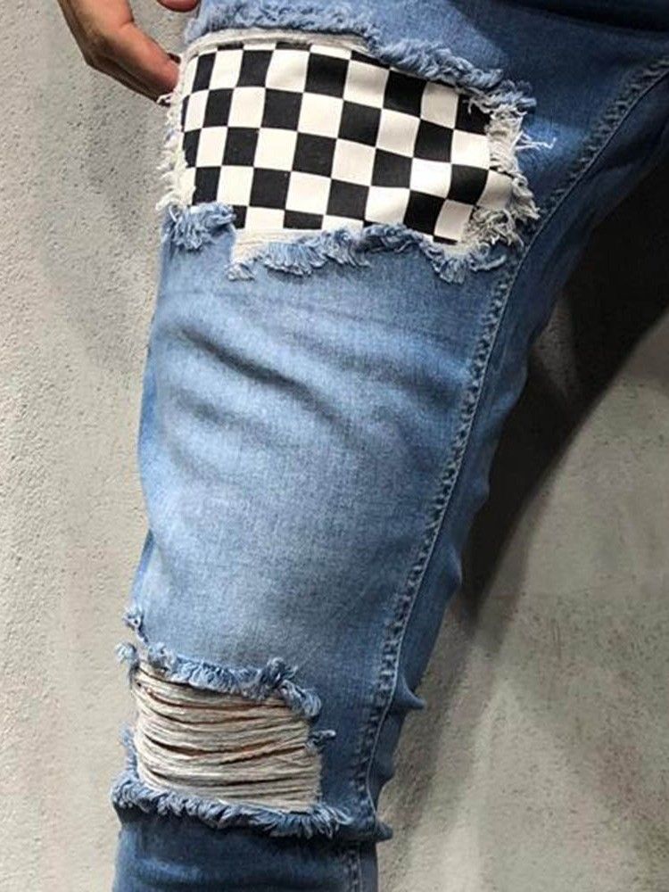 Color Block Thin Mens Glidelås Jeans