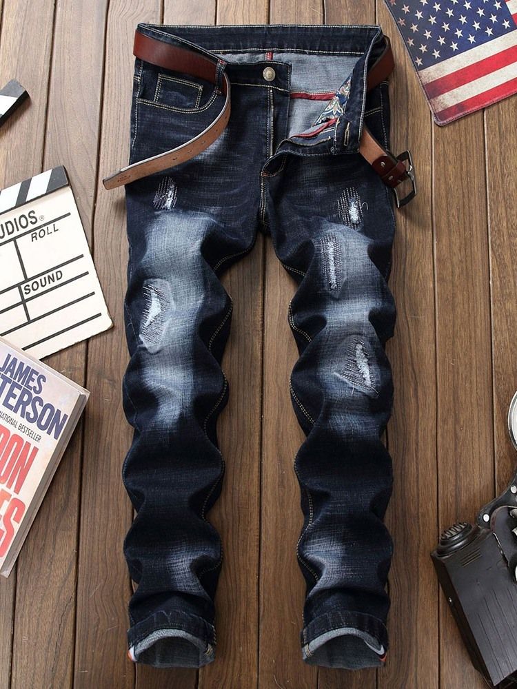 Herre Rett Slitte Europeiske Midje Jeans