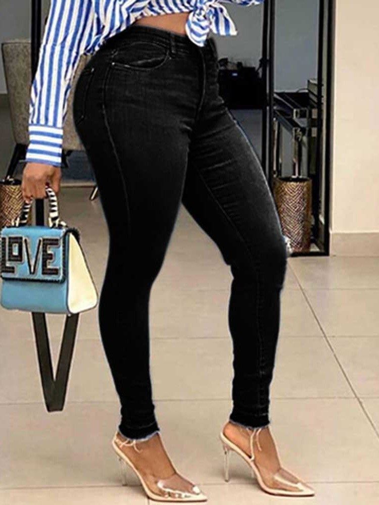 Pencil Pants Washable Plain High Waist Zipper Dame Jeans