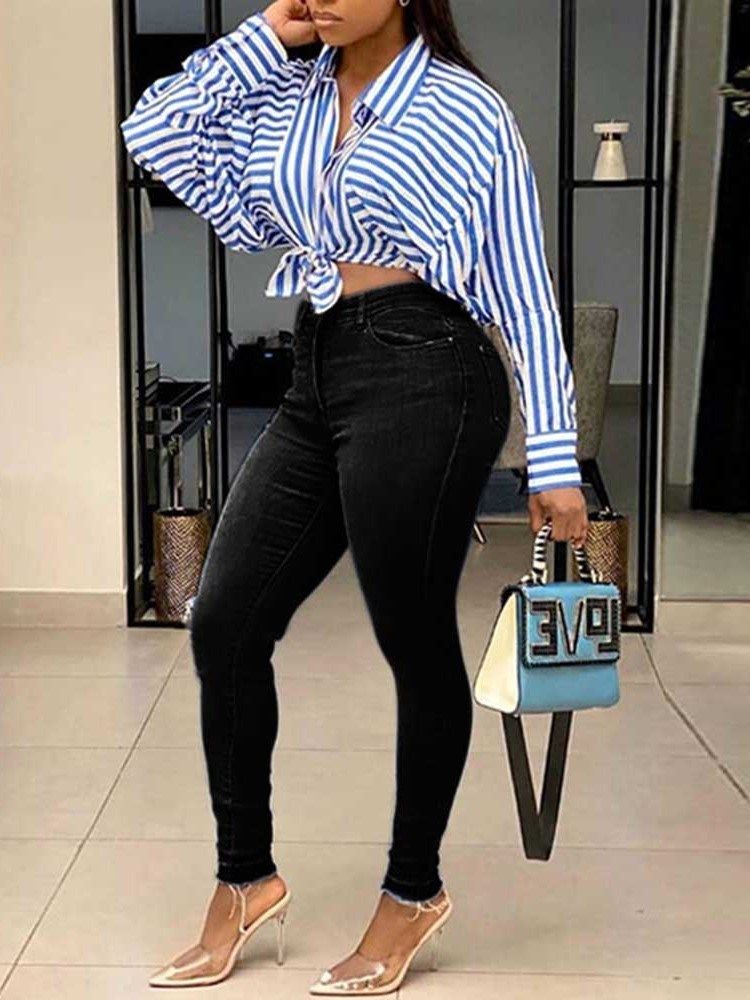 Pencil Pants Washable Plain High Waist Zipper Dame Jeans