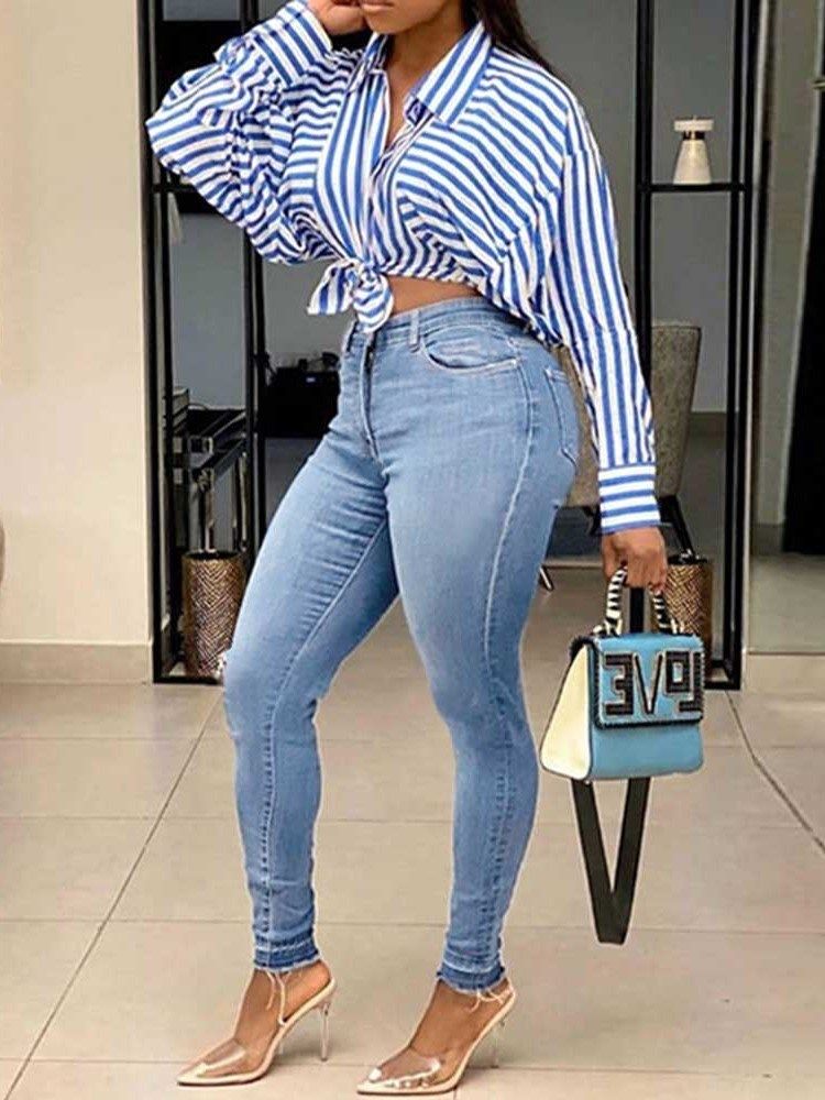 Pencil Pants Washable Plain High Waist Zipper Dame Jeans