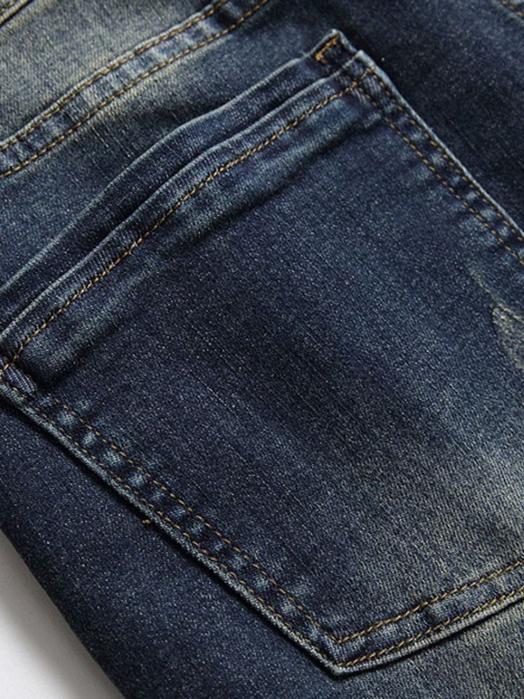 Straight Patchwork Zipper European Herre Jeans