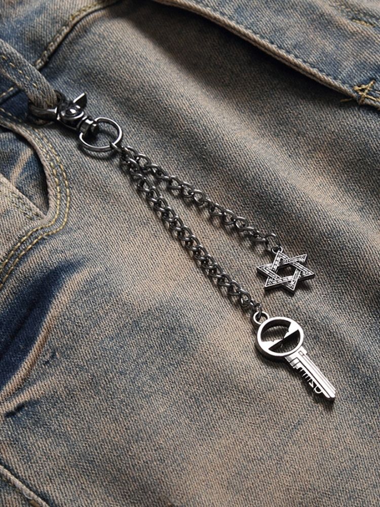 Straight Worn Mid Waist Zipper Herre Jeans