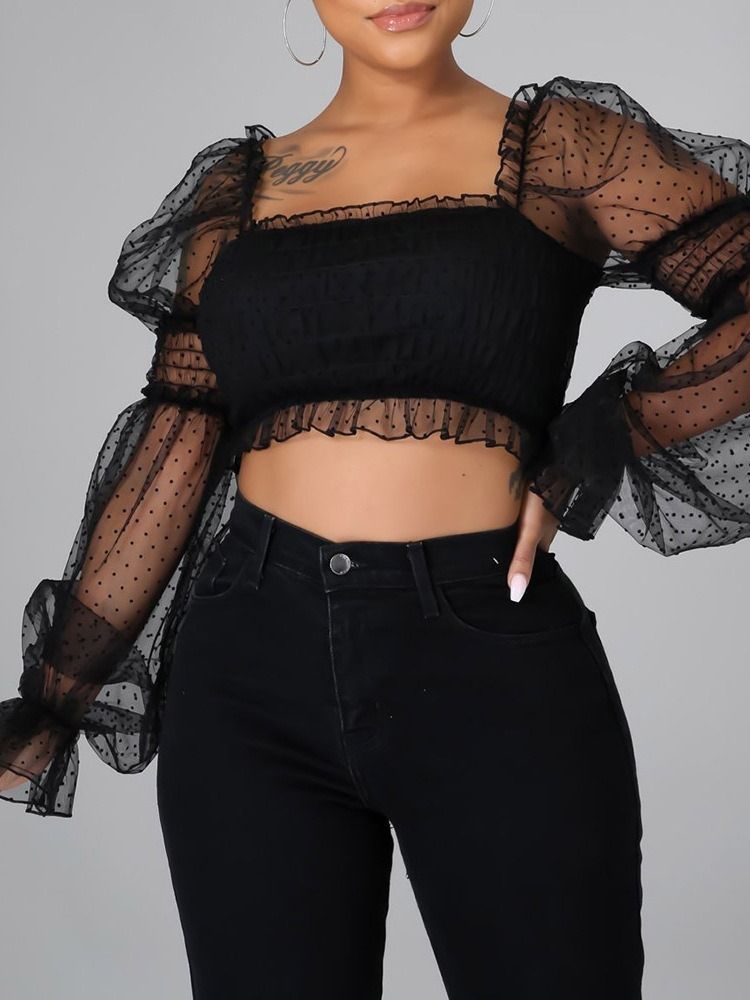 Polka Dots Short Off Shoulder Sexy T-skjorte For Kvinner