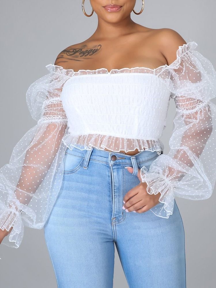 Polka Dots Short Off Shoulder Sexy T-skjorte For Kvinner