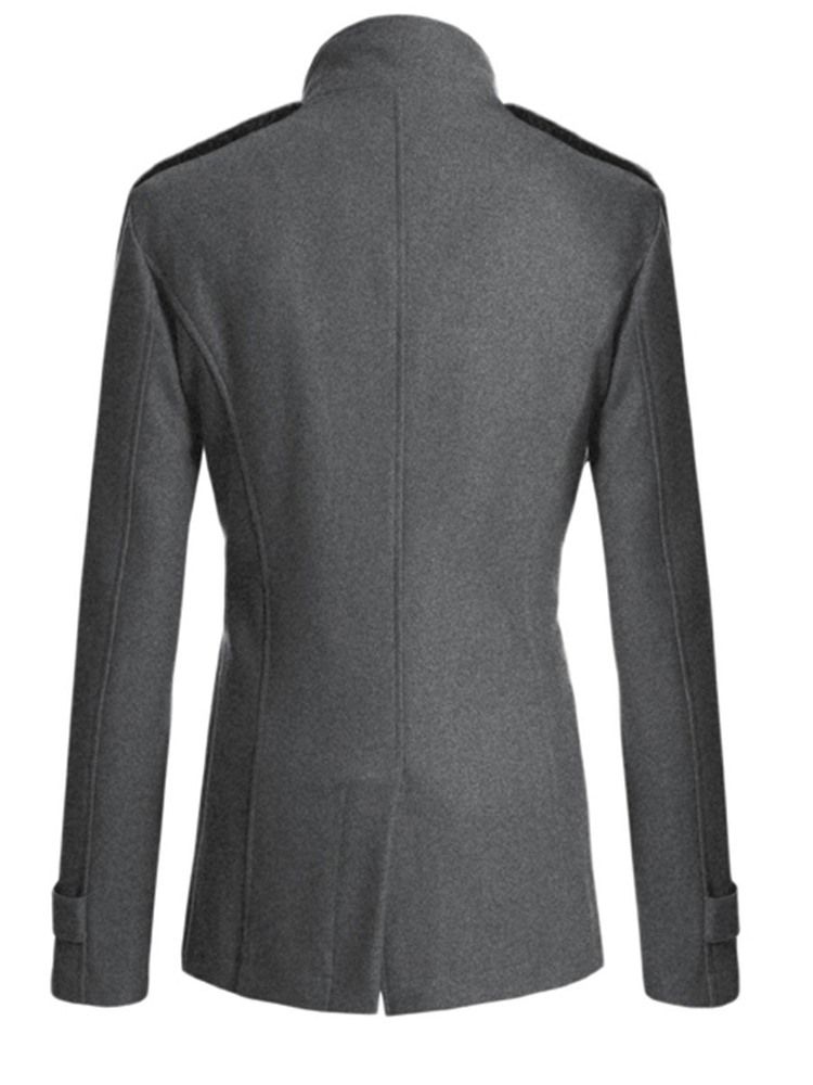 Plain Double-breasted Stand Collar Peacoat For Menn