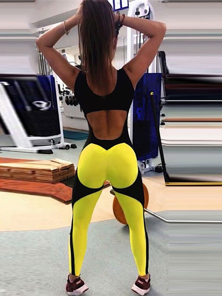 Fargeblokk For Kvinner Ankellengde Ermeløs Gymsportlegging