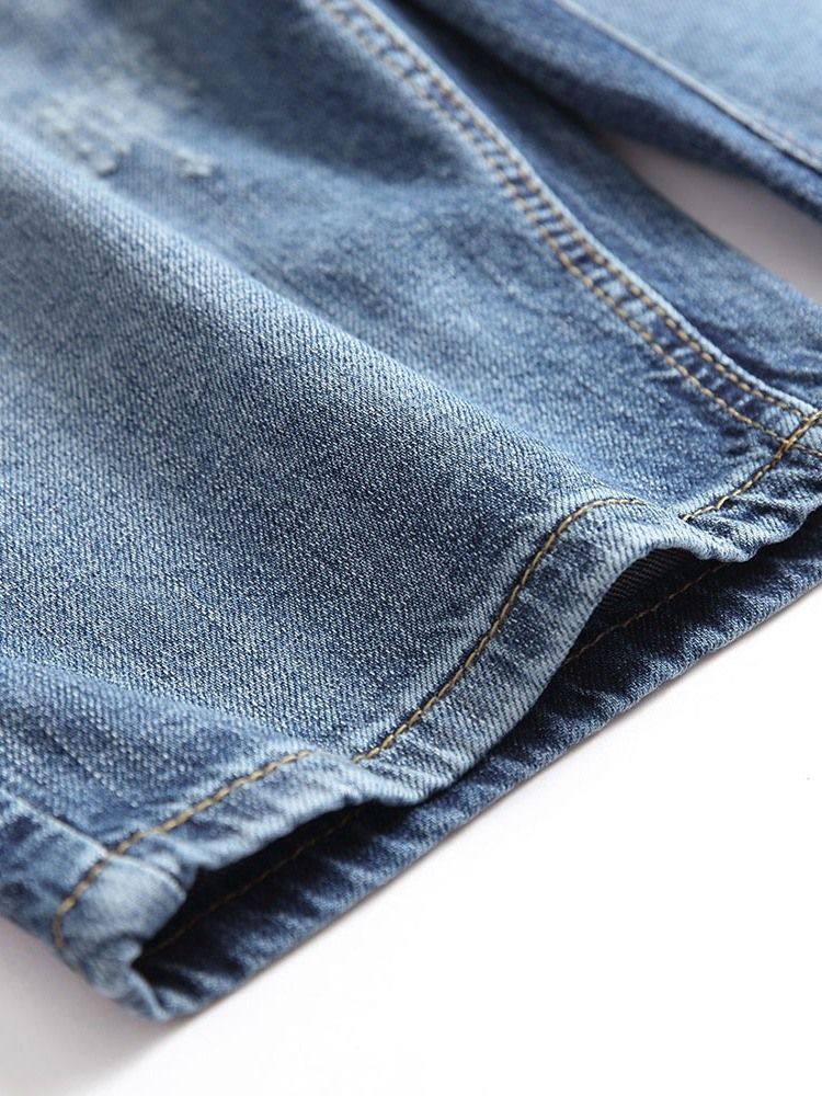 Button Straight Zipper Denim Shorts For Menn