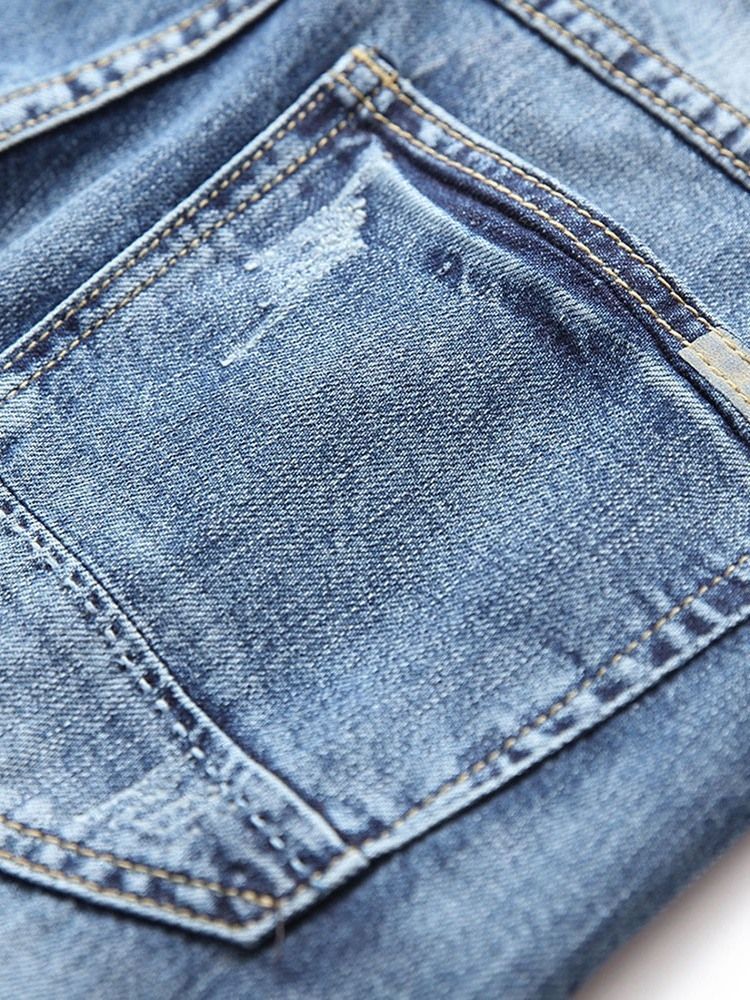 Button Straight Zipper Denim Shorts For Menn