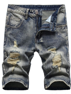 Gradient Straight Hole Mid Waist Zipper Shorts For Menn