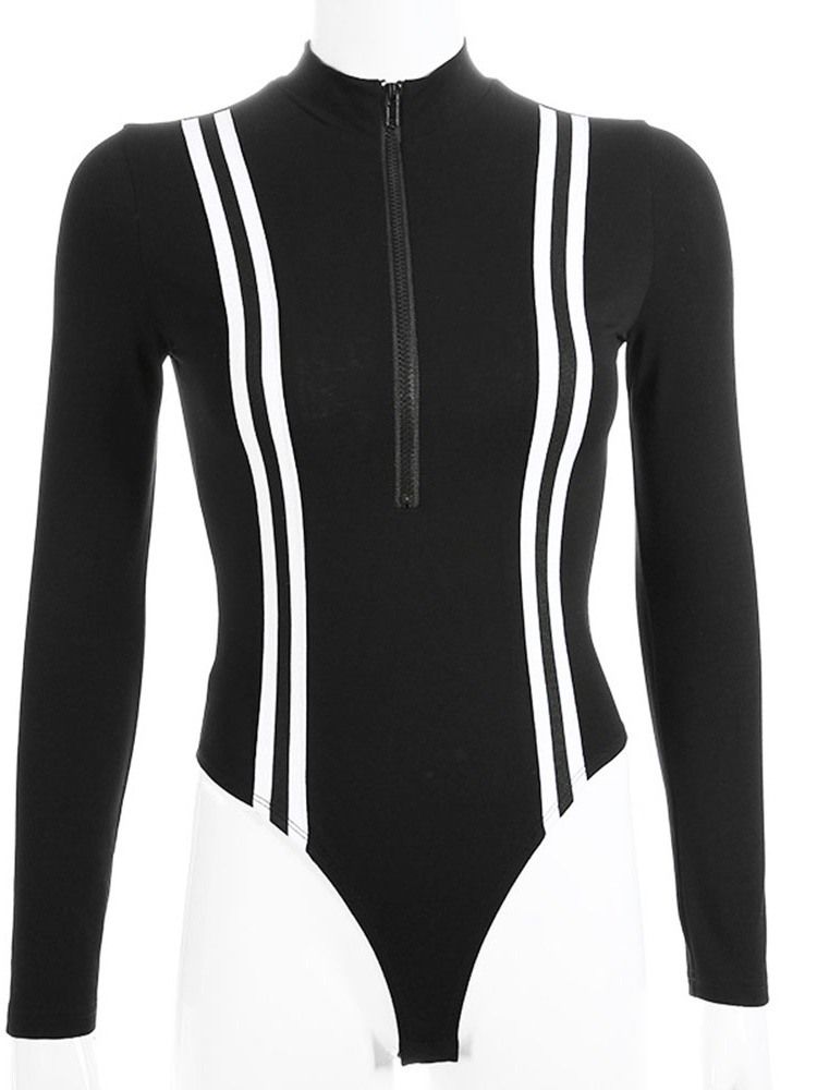 Kvinne Sexy Stripe Glidelås Skinny Romper