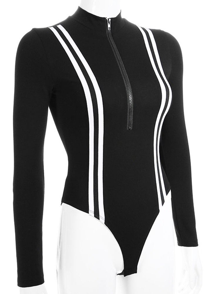Kvinne Sexy Stripe Glidelås Skinny Romper