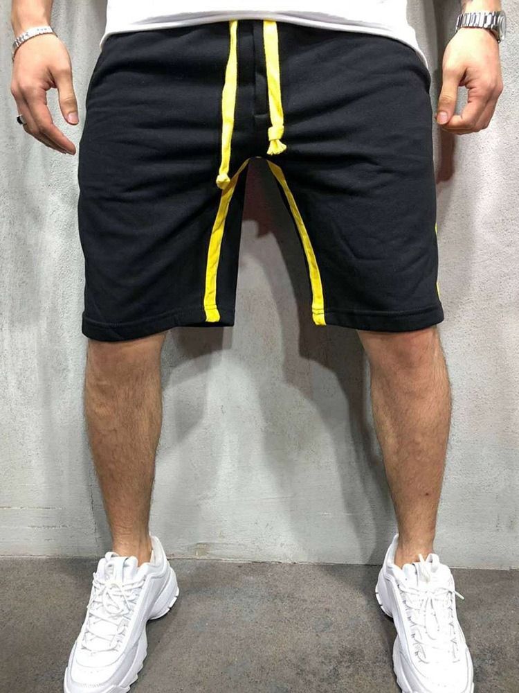 Lace-up Straight Stripe Mid Waist Casual Shorts For Menn