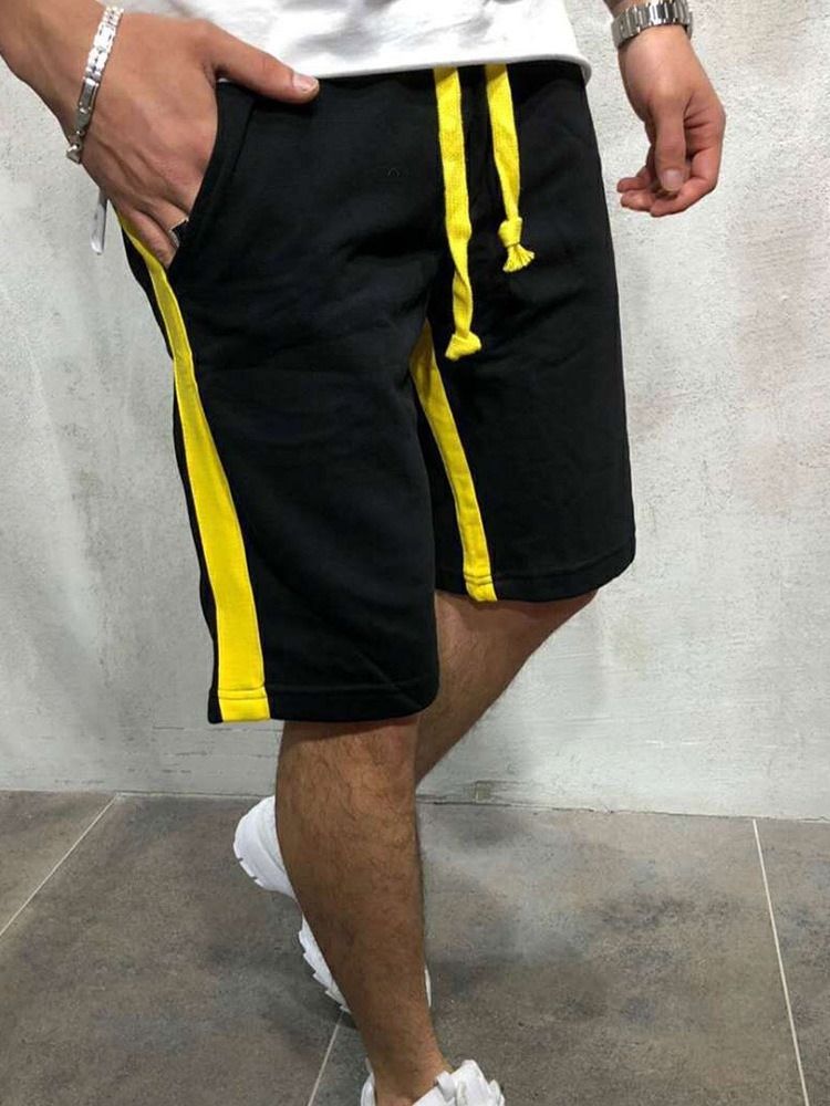 Lace-up Straight Stripe Mid Waist Casual Shorts For Menn