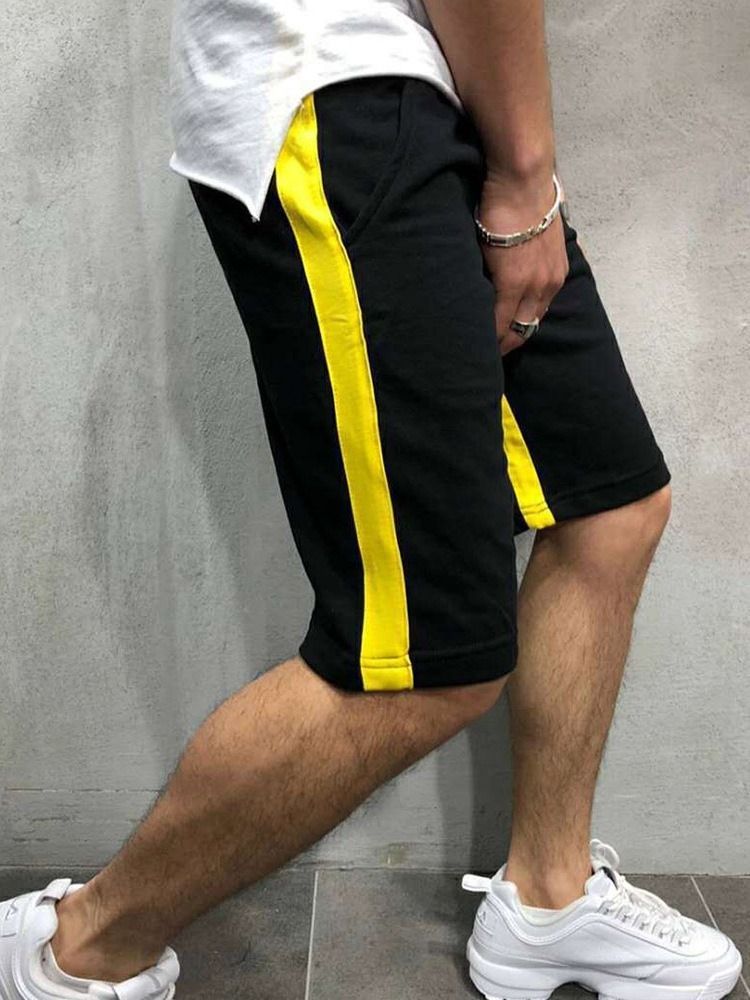 Lace-up Straight Stripe Mid Waist Casual Shorts For Menn