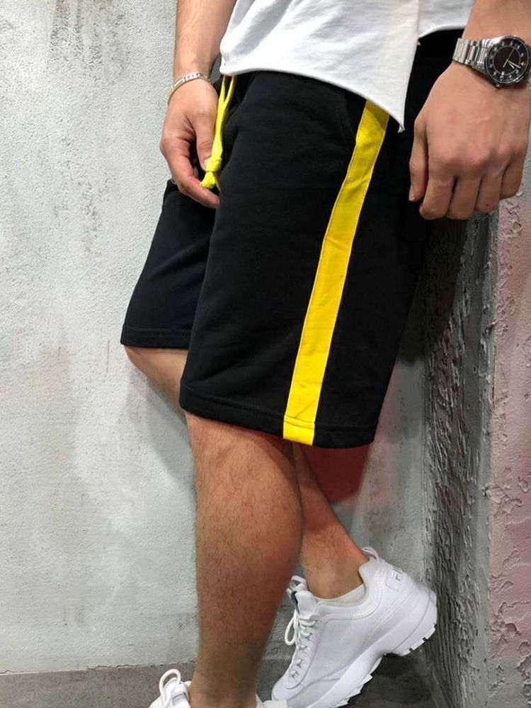 Lace-up Straight Stripe Mid Waist Casual Shorts For Menn
