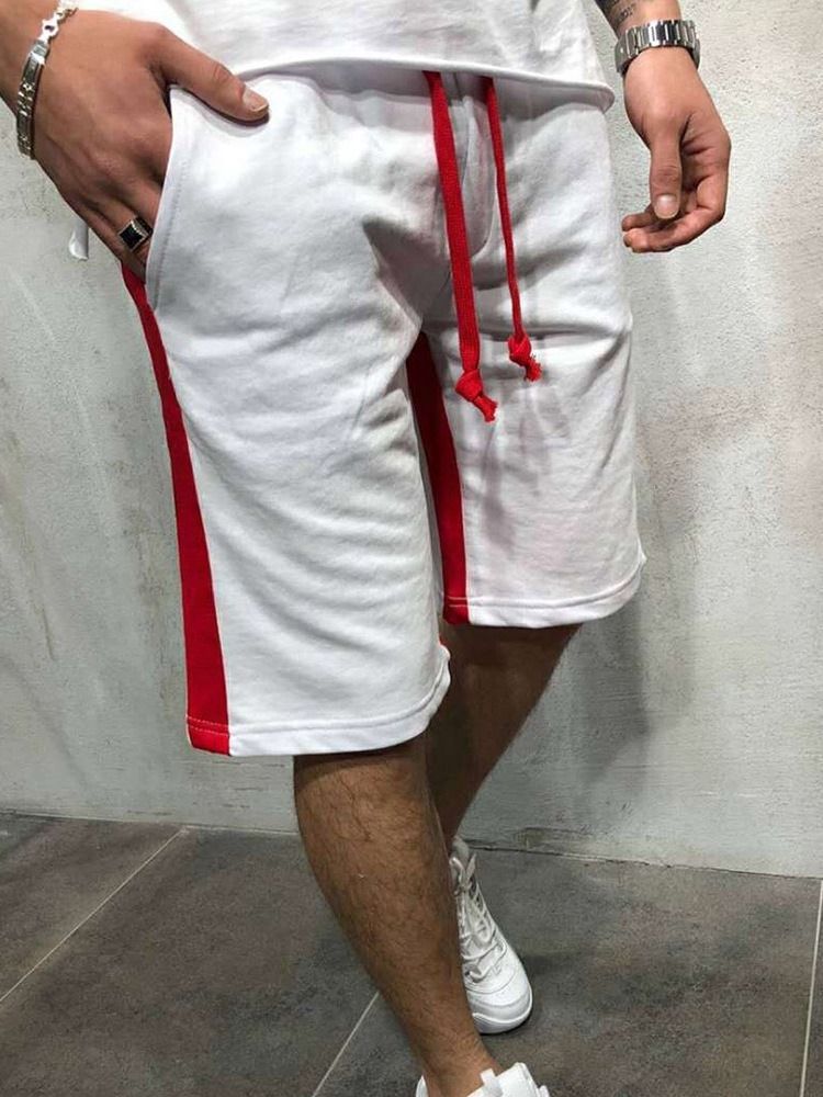 Lace-up Straight Stripe Mid Waist Casual Shorts For Menn